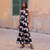 Tuta senza maniche da donna – Vestibilità ampia – Cintura in vita – Stampa astratta