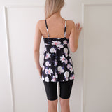 Costume da bagno da donna – Taglio svasato – Spalline sottili – Pantaloncini integrati – Fantasia floreale