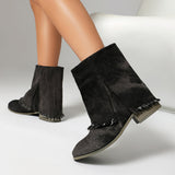 Stivaletti da donna – Vestibilità comoda – Tacco piatto – Tessuto effetto denim invecchiato – Facili da infilare