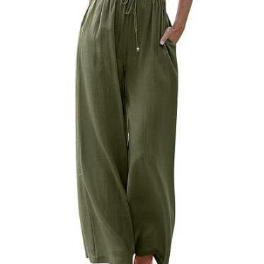 Pantaloni larghi da donna – Tessuto traspirante – Vestibilità comoda – Coulisse in vita – Tasche