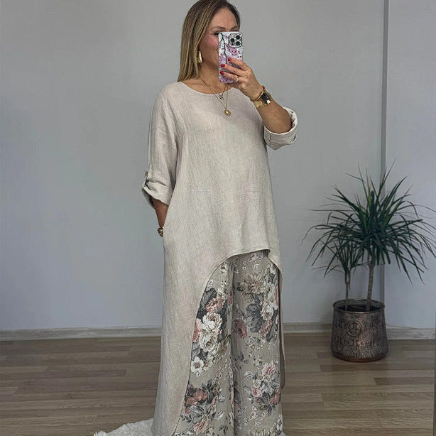 Tunica da donna – Vestibilità ampia – Cotone traspirante – Maniche lunghe – Orlo asimmetrico