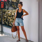 Pantaloncini in denim da donna – Vestibilità comoda – Vita media – Orlo affusolato