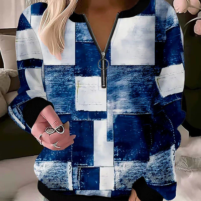 Felpa da donna - Maglia testurizzata - Vestibilità comoda - Collo con cerniera - Maniche lunghe