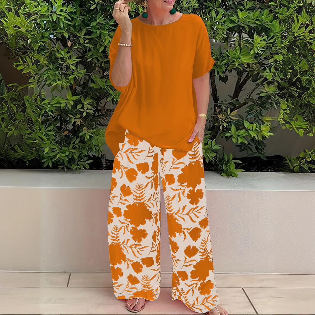 Pantaloni da donna a gamba larga – Vestibilità fluida – Stampa floreale – Tessuto di lino leggero