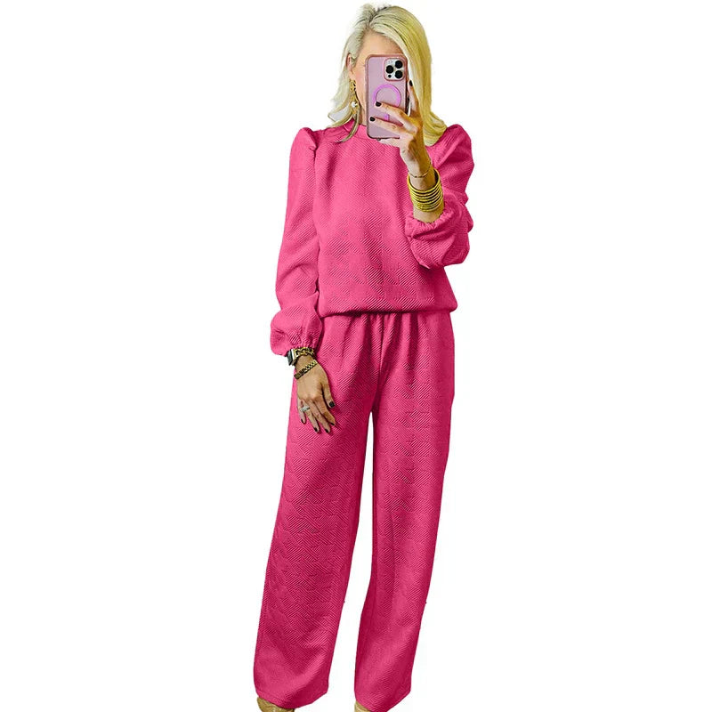 Completo da donna due pezzi – Vestibilità comoda – Pantaloni a gamba larga – Maniche lunghe