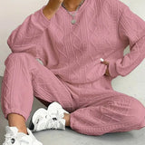 Completo da casa da donna – Maglia a trecce – Vestibilità comoda – Maniche lunghe e orlo aderente