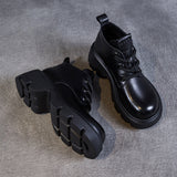 Stivaletti da donna – Vera pelle – Gambale alto – Suola spessa – Chiusura con lacci resistenti