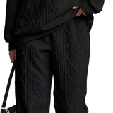 Completo da casa da donna – Maglia a trecce – Vestibilità comoda – Maniche lunghe e orlo aderente