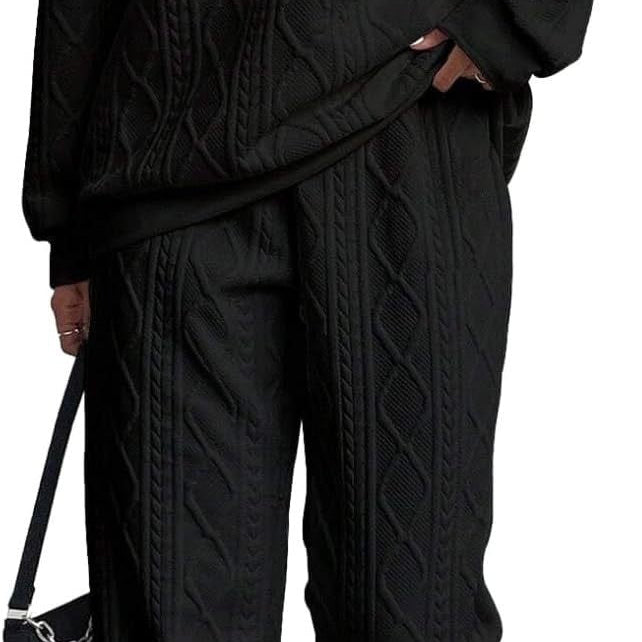 Completo da casa da donna – Maglia a trecce – Vestibilità comoda – Maniche lunghe e orlo aderente