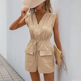 Tuta da donna – Scollo a V – Vestibilità ampia – Coulisse in vita – Senza maniche