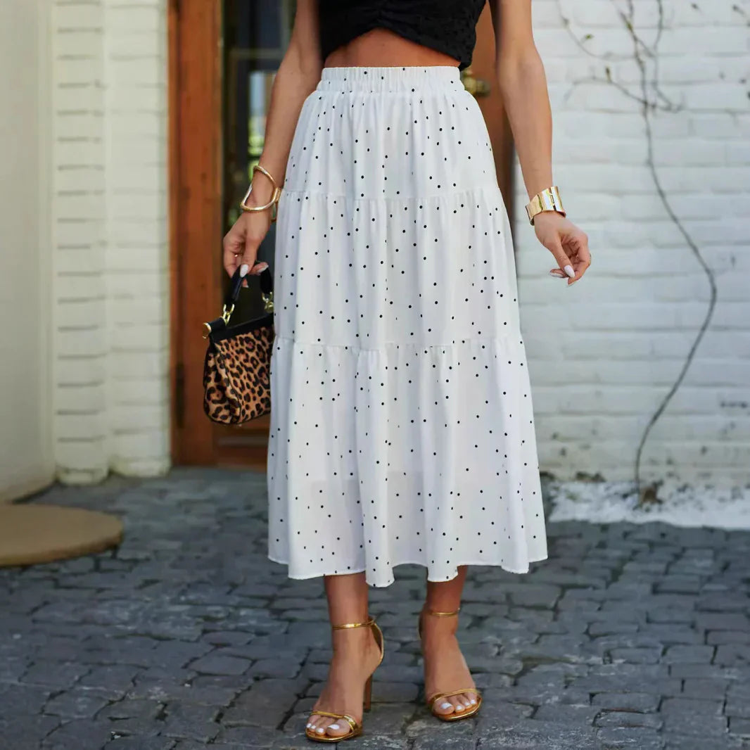 Gonna midi da donna – Taglio fluido – Vita elasticizzata – Stampa floreale – Volant