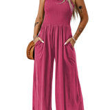 Tuta da donna – Spalle scoperte – Top arricciato – Gamba larga – Tessuto in maglia – Tasche