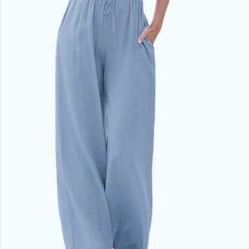 Pantaloni larghi da donna – Tessuto traspirante – Vestibilità comoda – Coulisse in vita – Tasche
