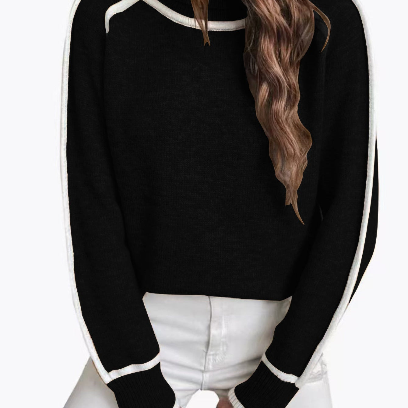 Felpa da donna – Vestibilità rilassata – Collo alto – Maniche a righe a contrasto