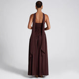 Abito da sera da donna – Senza spalline – Corpetto asimmetrico – Gonna fluida con spacco