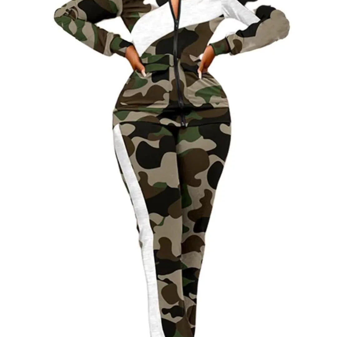 Completo due pezzi pantaloni da donna – Vestibilità slim – Stampa animalier – Cerniera frontale