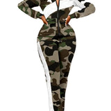 Completo due pezzi pantaloni da donna – Vestibilità slim – Stampa animalier – Cerniera frontale