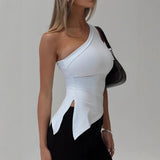 Top asimmetrico da donna – Vestibilità slim – Monospalla – Tessuto elasticizzato traspirante