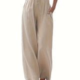 Pantaloni larghi da donna – Tessuto traspirante – Vestibilità comoda – Coulisse in vita – Tasche