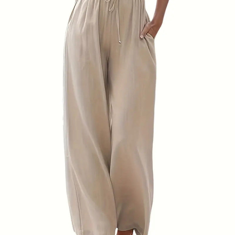 Pantaloni larghi da donna – Tessuto traspirante – Vestibilità comoda – Coulisse in vita – Tasche