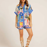 Completo camicia e pantaloncini da donna – Vestibilità comoda – Tessuto traspirante – Stampa artistica