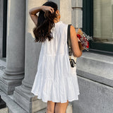 Abito a trapezio da donna – Senza maniche – Vestibilità ampia – Chiffon leggero – Orlo arricciato