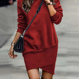 Abito in maglia da donna – Collo alto – Maniche lunghe – Vestibilità comoda – Orlo asimmetrico