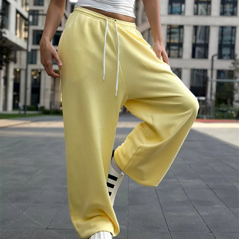 Pantaloni da donna a gamba larga – Tessuto in maglia morbida – Vita elasticizzata con coulisse – Vestibilità rilassata