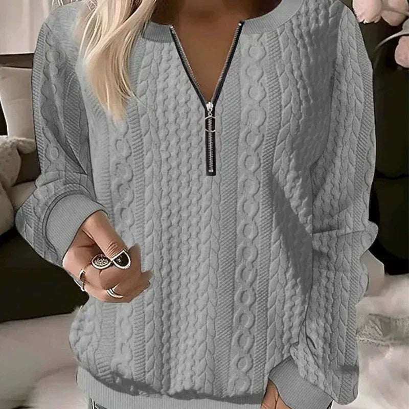 Felpa da donna - Maglia testurizzata - Vestibilità comoda - Collo con cerniera - Maniche lunghe