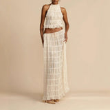 Completo da donna in due pezzi: top con arricciatura sul retro, gonna lunga con elastico in vita, tessuto traspirante