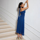 Abito da sera da donna – Taglio aderente – Corpetto plissettato – Tulle fluido – Lunghezza intera