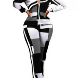 Completo due pezzi pantaloni da donna – Vestibilità slim – Stampa animalier – Cerniera frontale