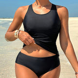 Tankini da donna – Taglio aderente – Schiena incrociata – Tessuto traspirante e ad asciugatura rapida