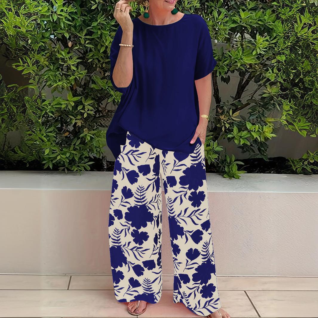 Pantaloni da donna a gamba larga – Vestibilità fluida – Stampa floreale – Tessuto di lino leggero