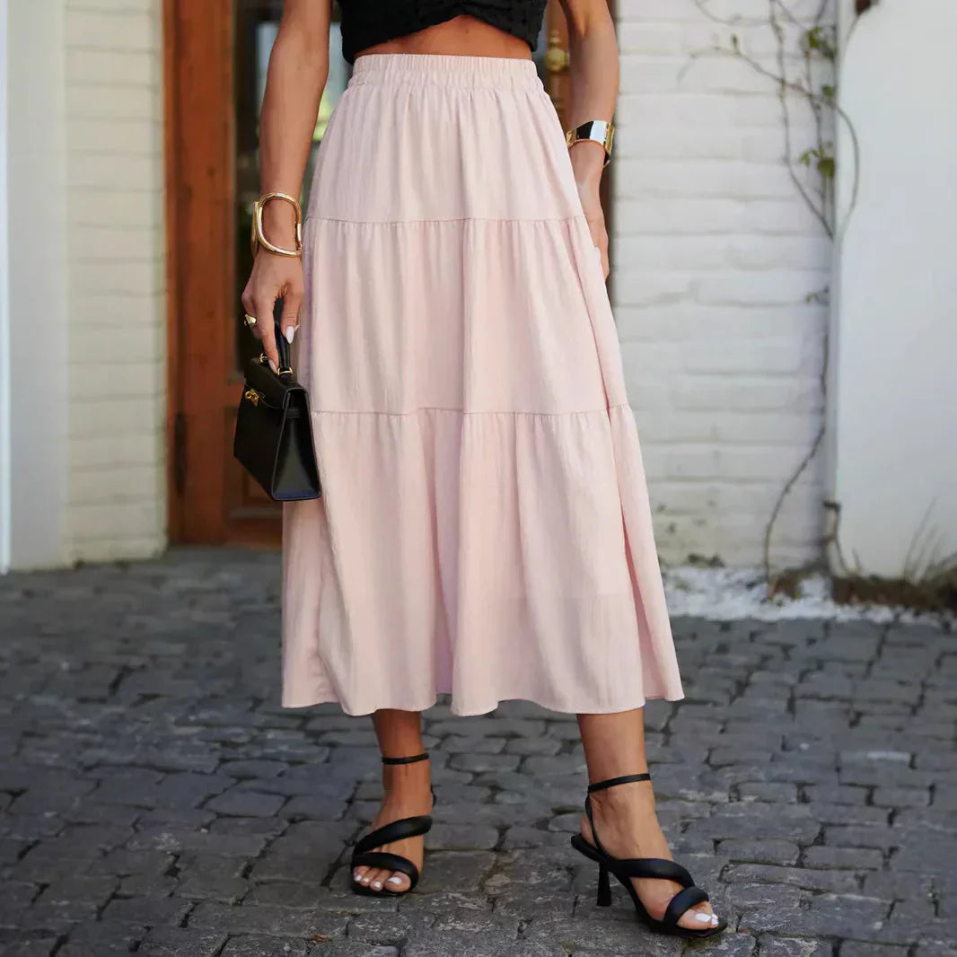 Gonna midi da donna – Taglio fluido – Vita elasticizzata – Stampa floreale – Volant