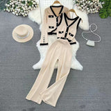 Completo da donna – Maglia morbida – Pantaloni larghi a vita alta – Gilet corto – Top senza maniche