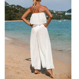 Completo due pezzi da donna – Top bustier fluido – Pantaloni larghi a vita alta