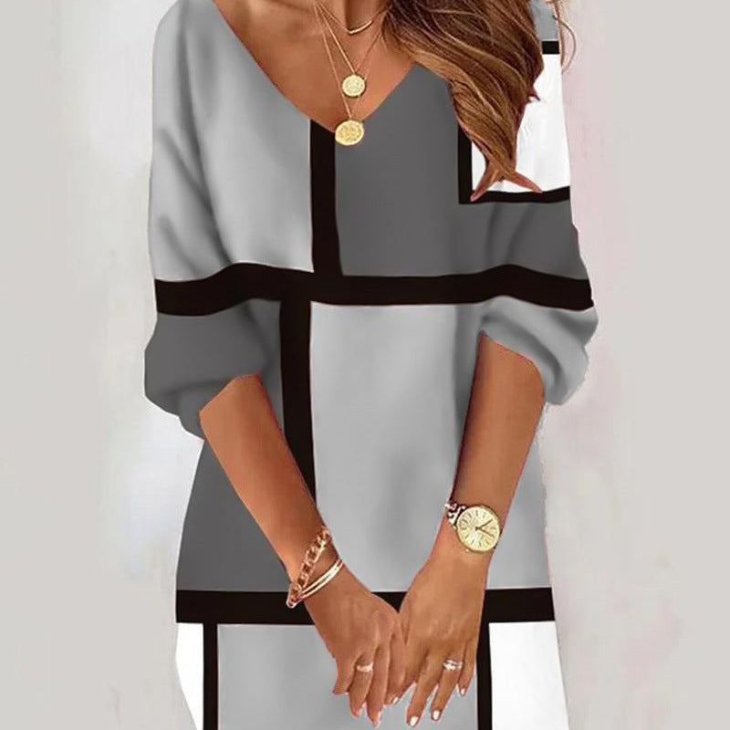 Liora – Abito moderno in maglia con blocchi di colore e motivi geometrici