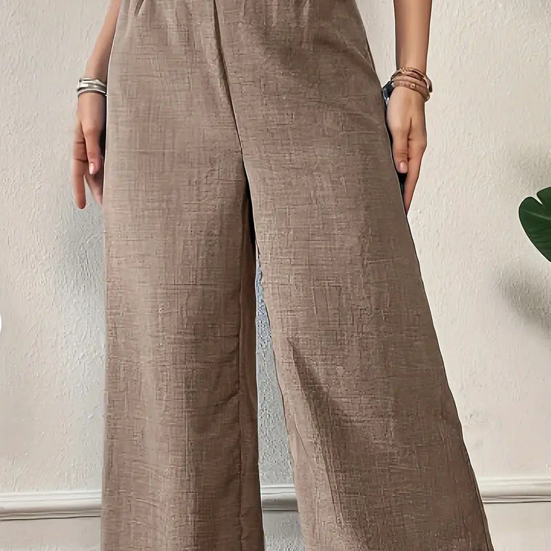 Pantaloni larghi da donna – Vita alta – Tessuto fluido – Lunghezza intera – Vita elasticizzata