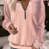 Maglione da donna – Maglia a trecce – Vestibilità comoda – Collo con cerniera regolabile – Lana morbida