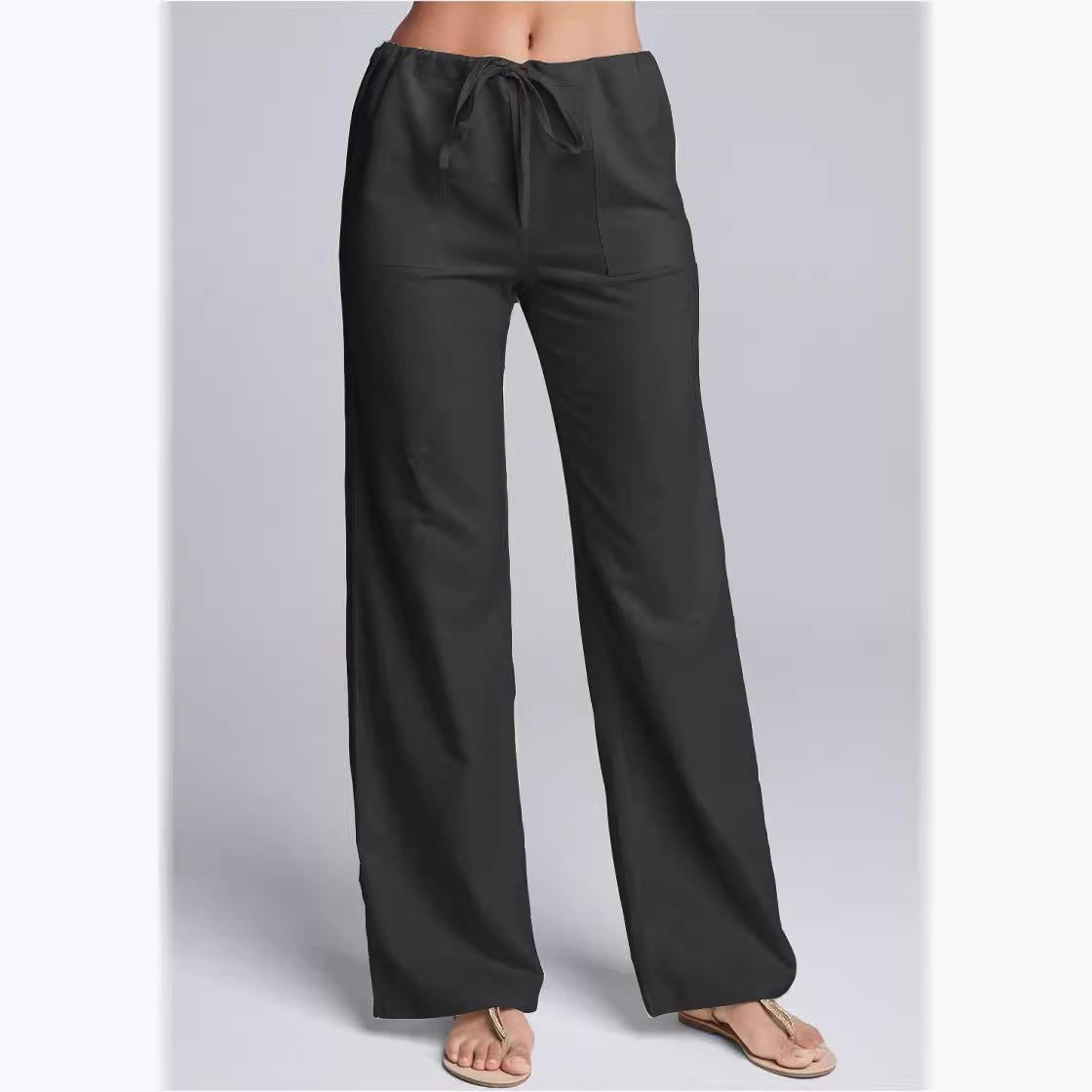Pantaloni casual da donna – Vestibilità ampia – Tessuto traspirante – Vita elasticizzata con coulisse