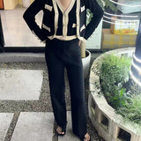 Completo da donna – Maglia morbida – Pantaloni larghi a vita alta – Gilet corto – Top senza maniche