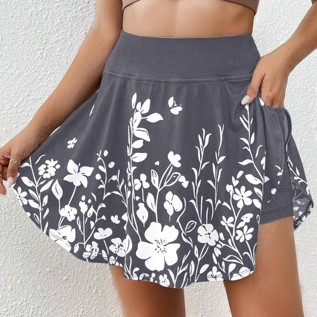 Gonna-pantalone da donna – Stampa floreale – Vita elasticizzata – Taglio svasato traspirante