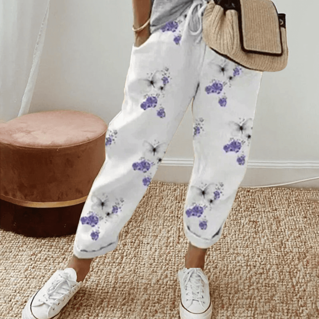 Pantaloni da donna – Vestibilità rilassata – Coulisse in vita – Stampa astratta – Tessuto leggero