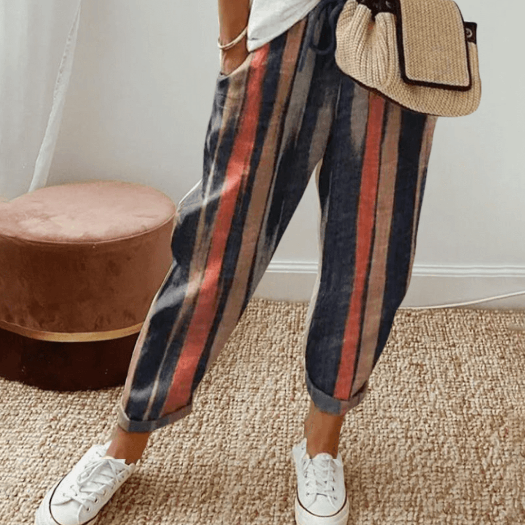 Pantaloni da donna – Vestibilità rilassata – Coulisse in vita – Stampa astratta – Tessuto leggero