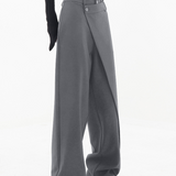 Pantaloni da donna - Vita alta - Gamba larga e fluida - Drappeggio asimmetrico - Eleganti e chic
