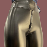 Pantaloni da donna – Pelle sintetica liscia – Vestibilità slim – Cintura liscia – Chiusura frontale con zip