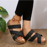 Sandali da donna – Punta aperta – Cinturini intrecciati effetto serpente – Suola spessa e comoda