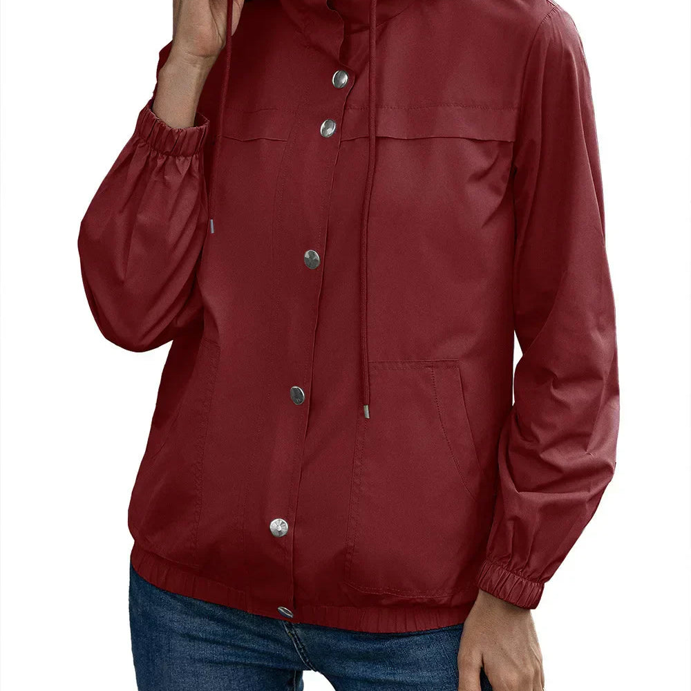 Trench da donna – Impermeabile con cappuccio – Vestibilità comoda – Bottoni automatici