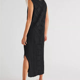 Abito in rete da donna – Vestibilità casual – Scollo a V – Motivo geometrico – Spacco laterale